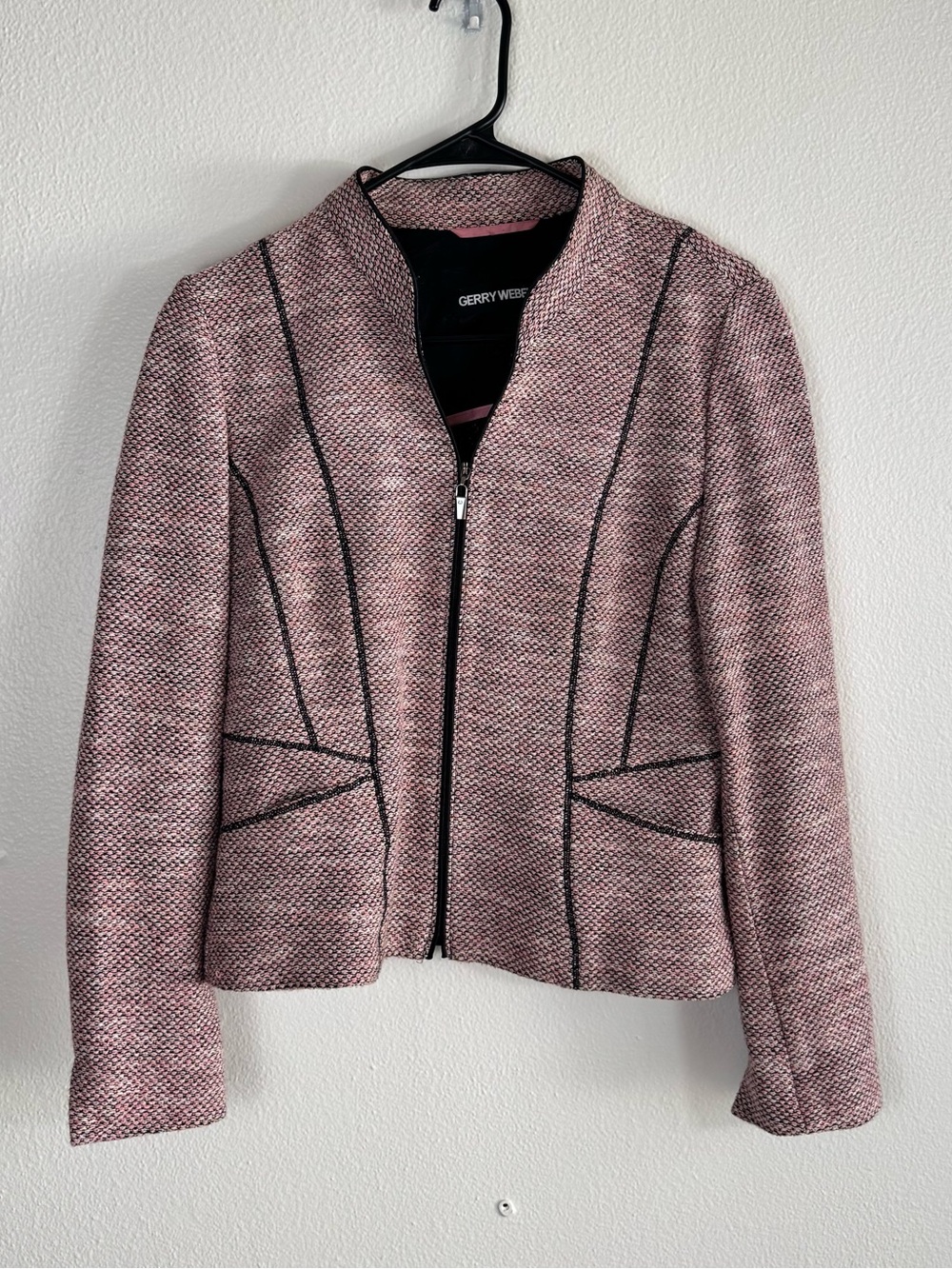 Gerry Weber Women’s Pink Black Textured Zip Front Blazer Jacket Size US 6